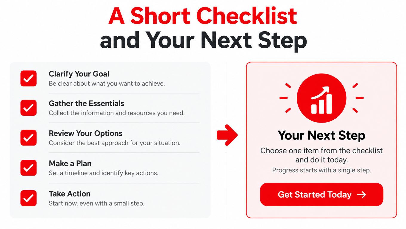 A checklist infographic outlining five steps for goal achievement with a call to action button.